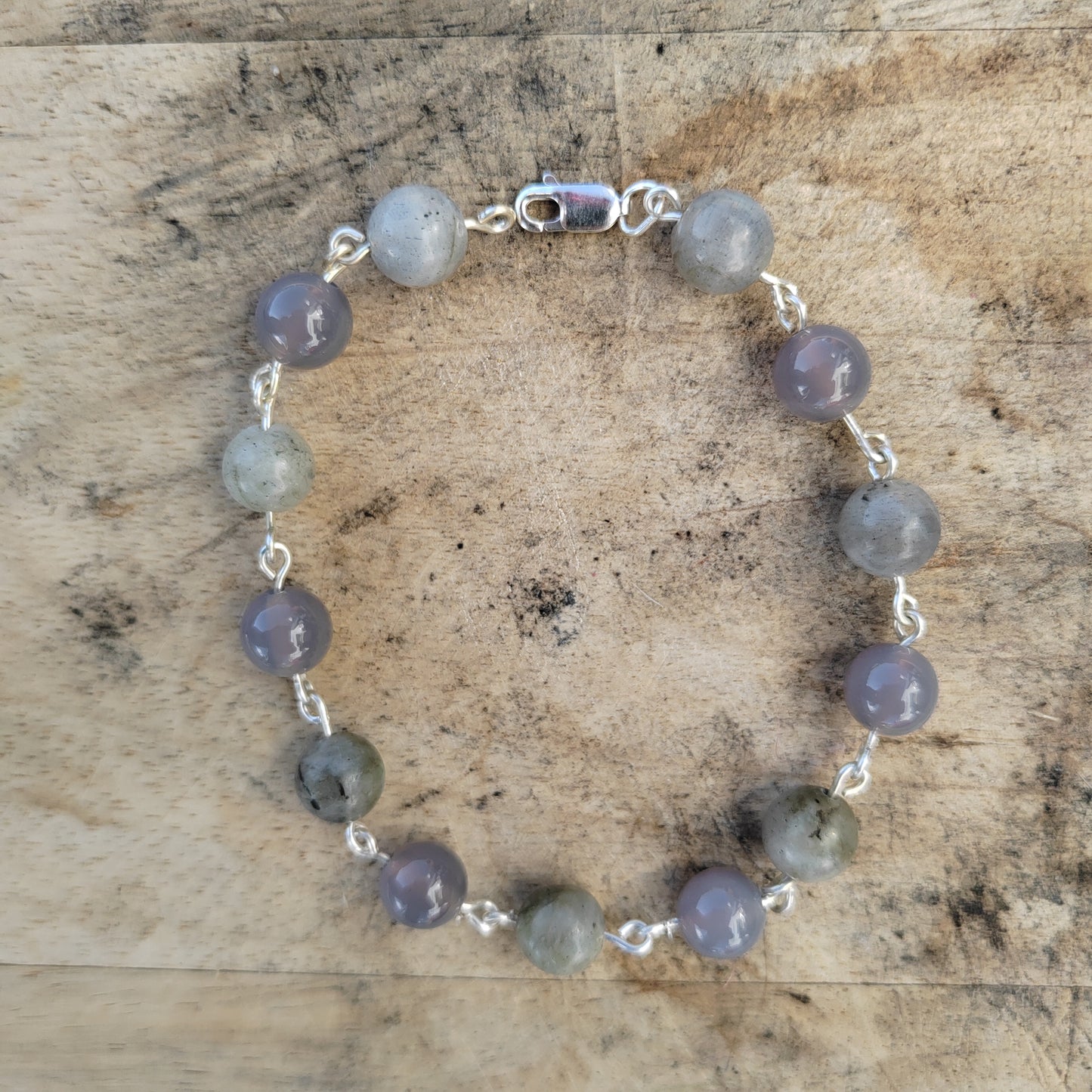 Gemstone and Silver Sterling Bead Bracelet