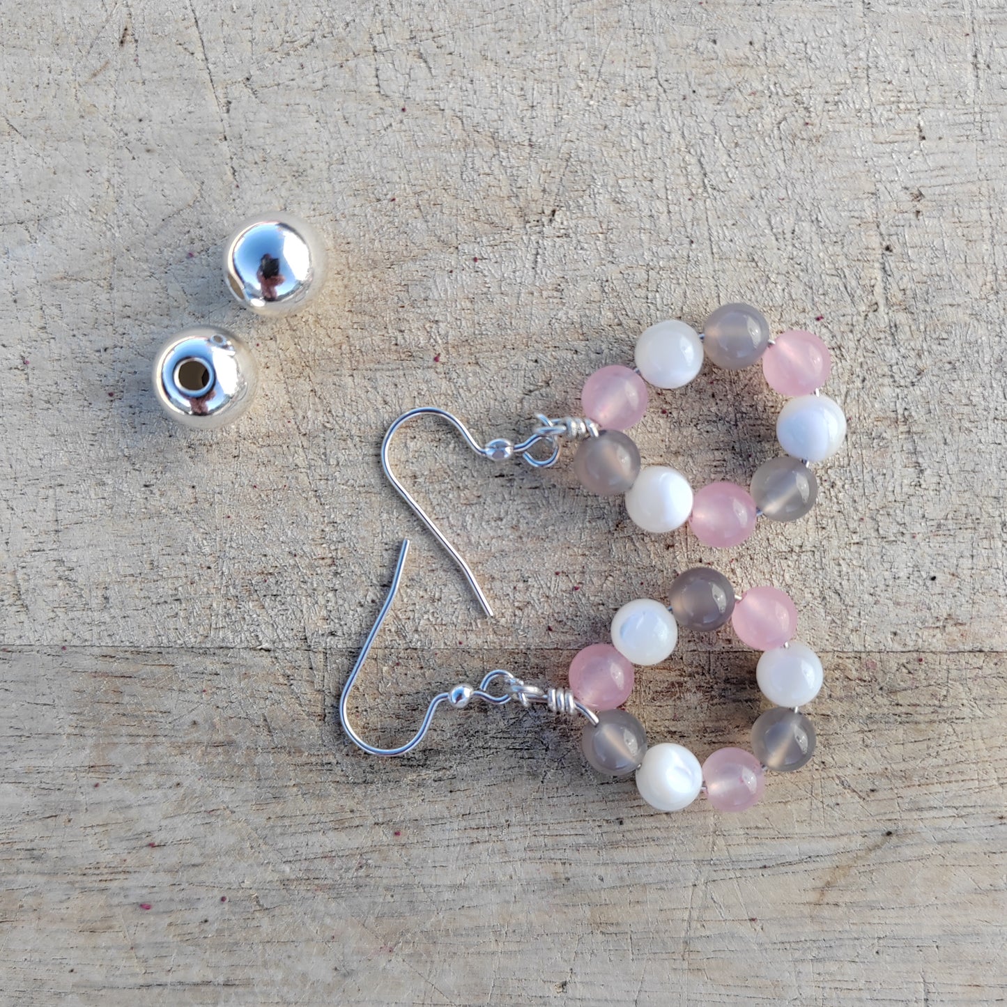 St Tropez Gemstone and Mother of Pearl Sterling Silver Hoopies Earrings