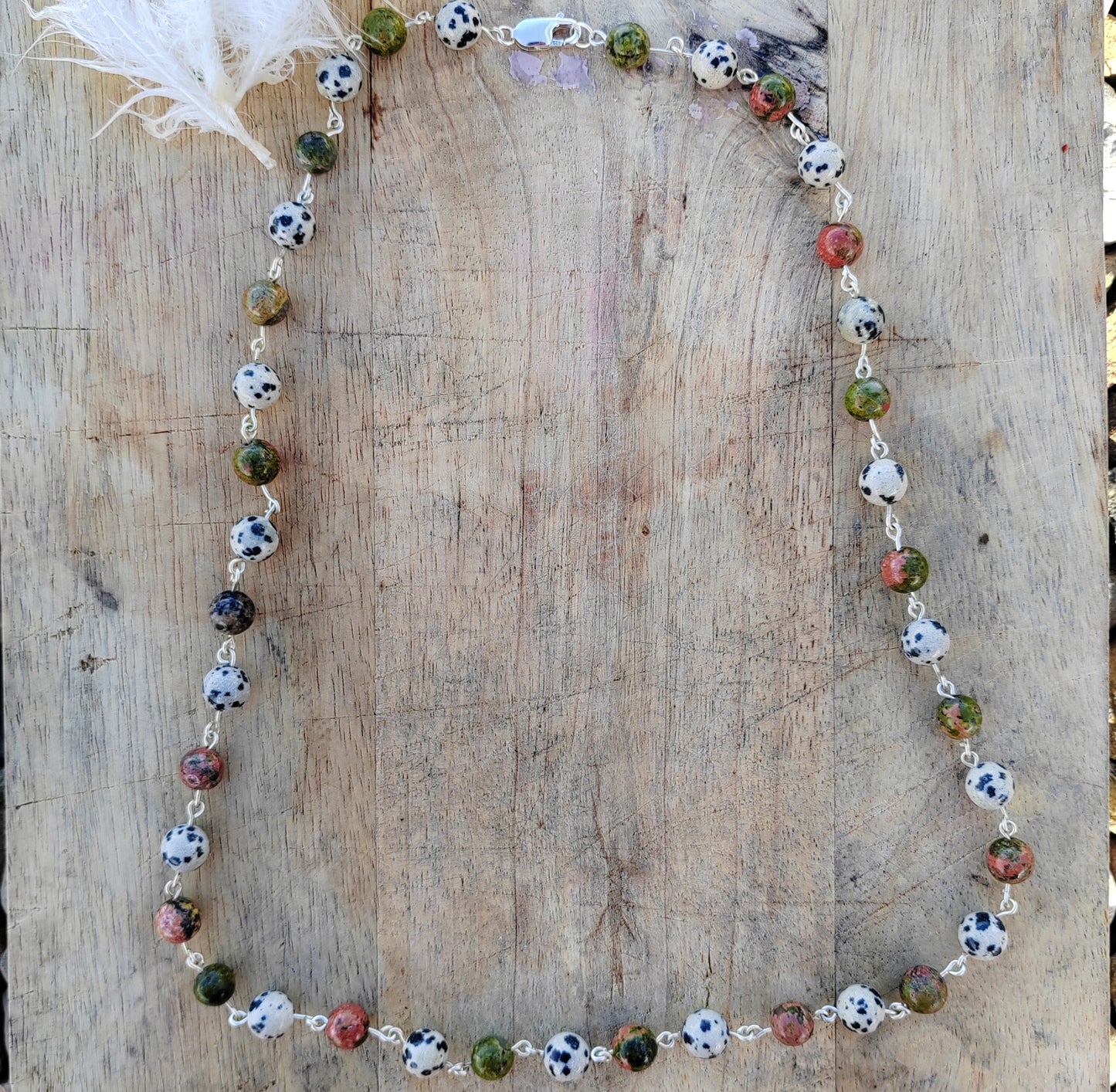 Baby Dragon Unakite and Dalmatian Jasper necklace