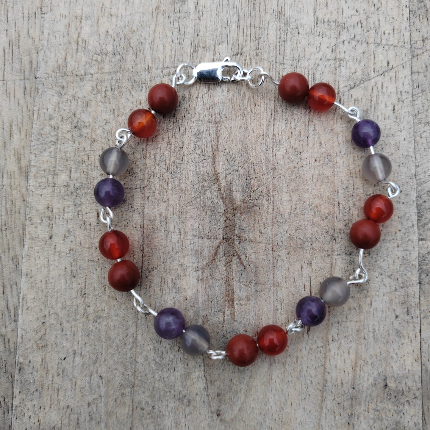 Ginger Plum Gemstone and Sterling Silver Bracelet