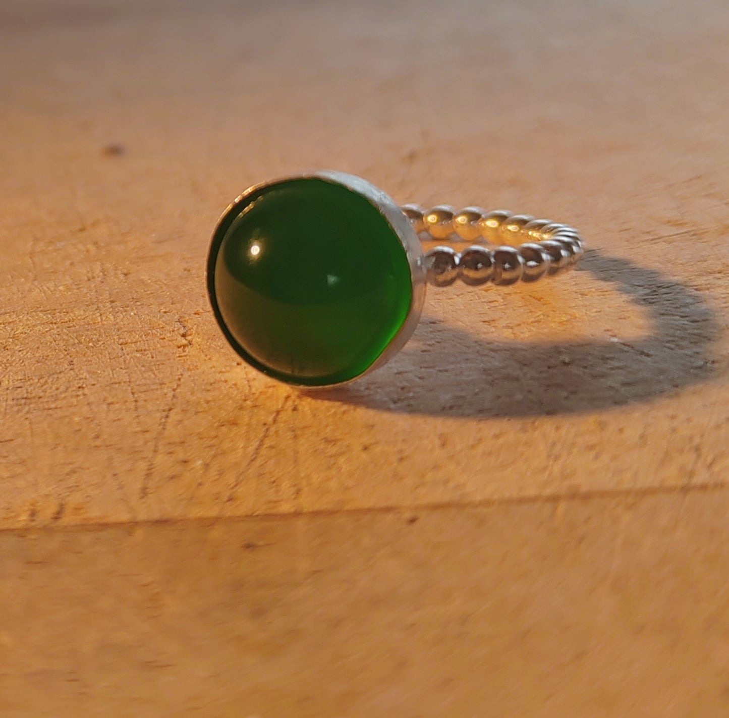 Green Agate Beaded Pinkie Ring