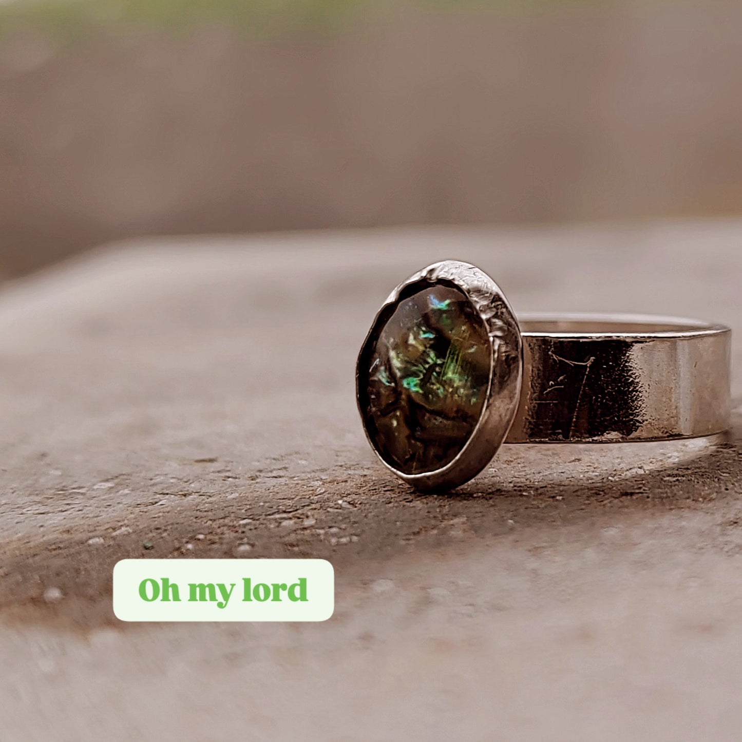 Opal sterling silver pinkie ring