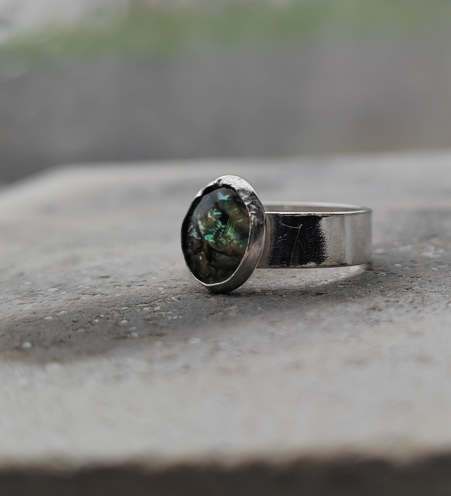 Opal sterling silver pinkie ring