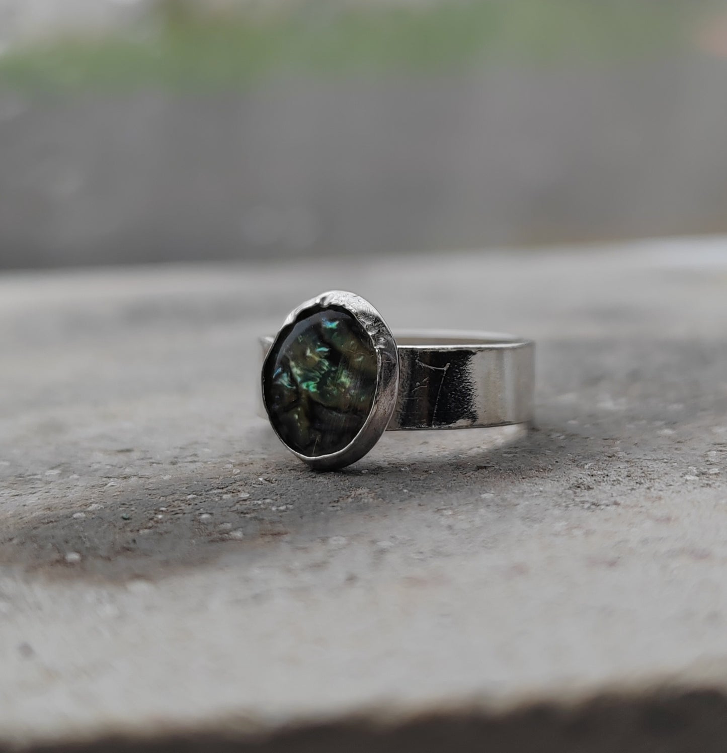 Opal sterling silver pinkie ring
