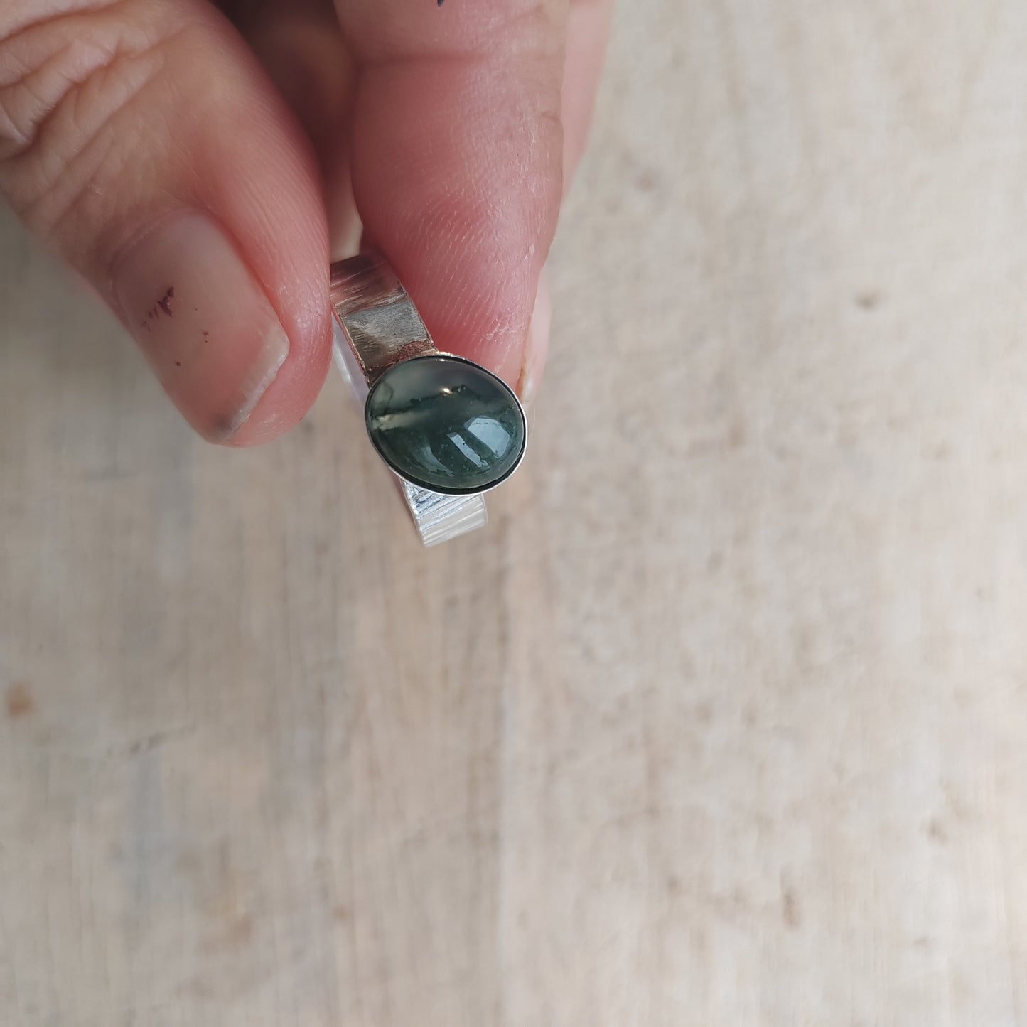 Moss Agate offset thumb ring