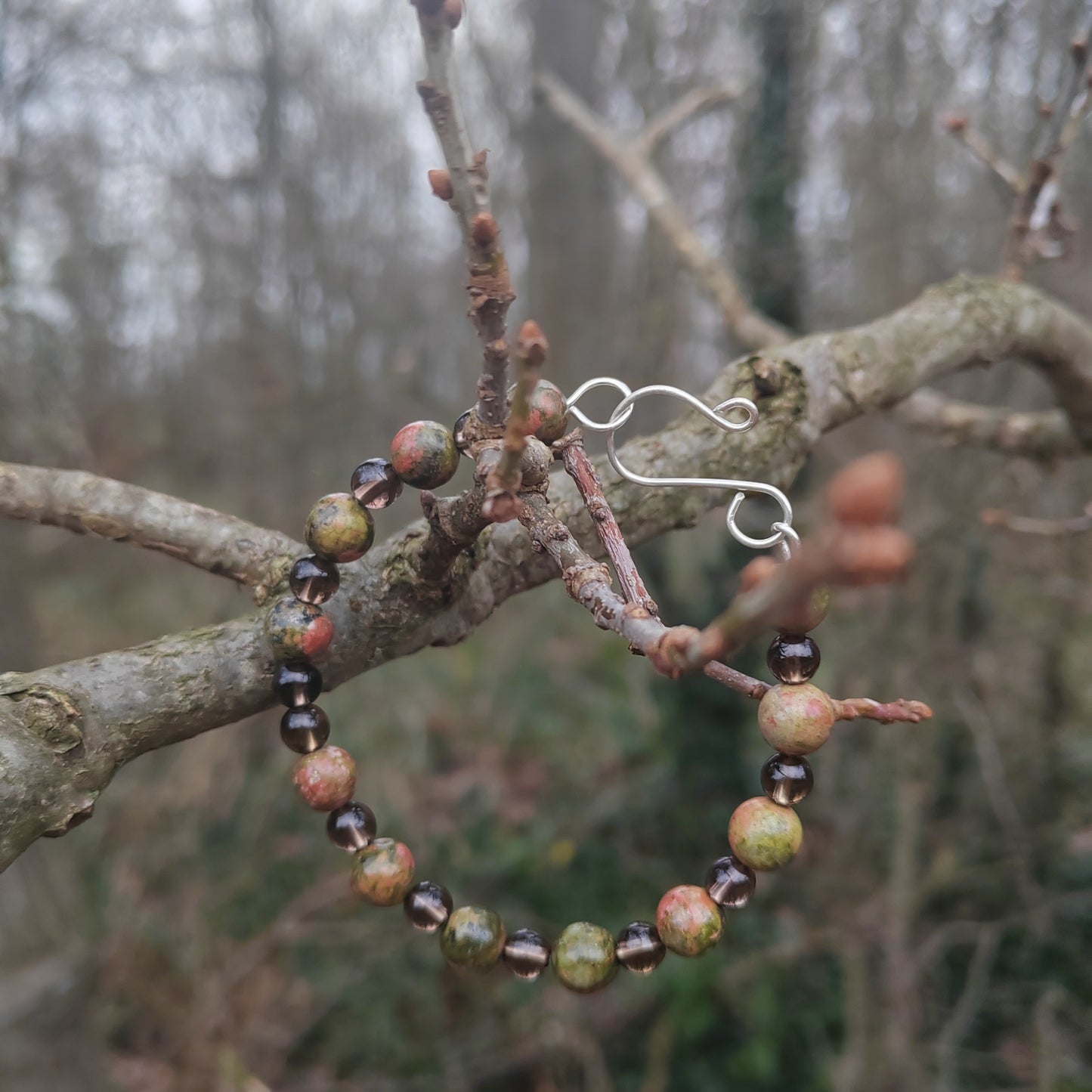 Unakite and smoky quartz Bracelet Bangle
