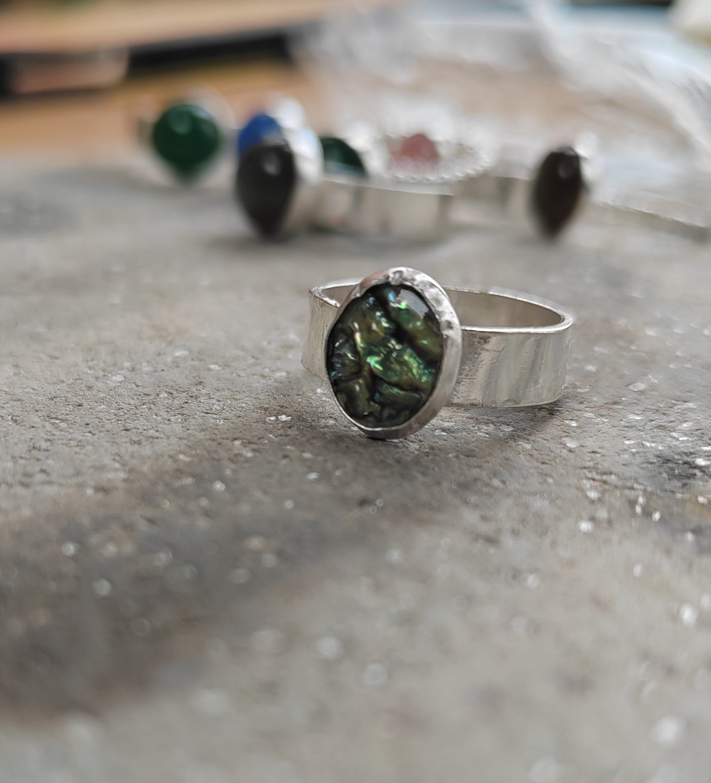 Opal sterling silver pinkie ring
