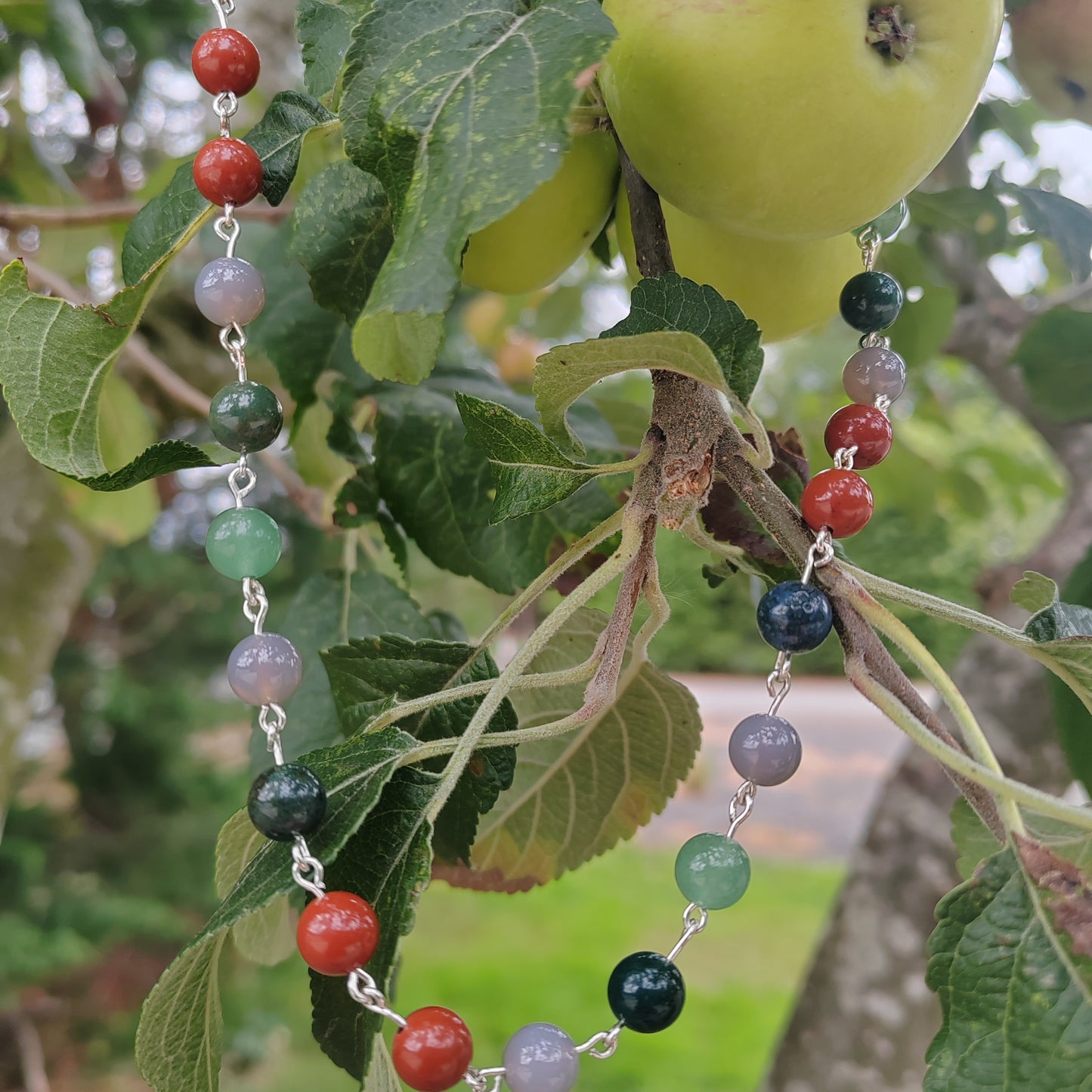 Apple gemstone and sterling silver necklace