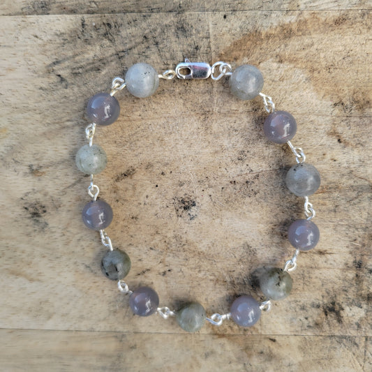 Gemstone and Silver Sterling Bead Bracelet