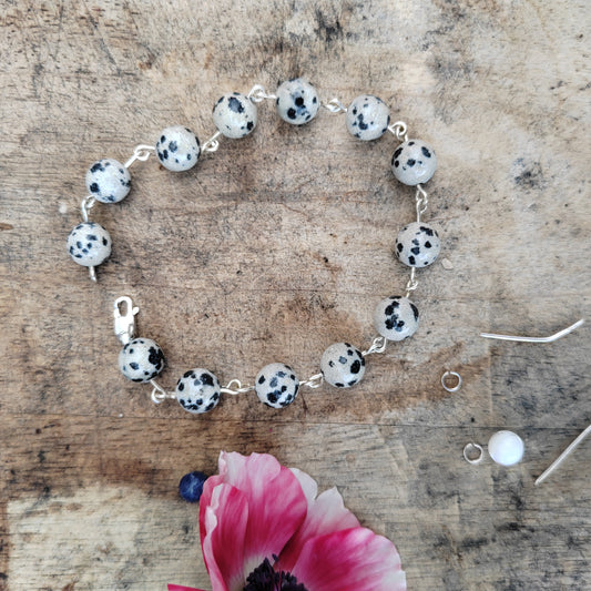 Dalmatian Jasper Gemstone and Sterling Silver Bracelet
