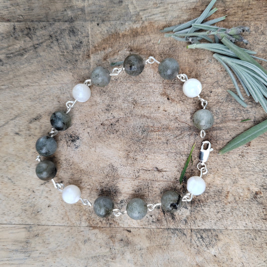 Moss January Gemstone and Sterling Silver Charm Bracelet