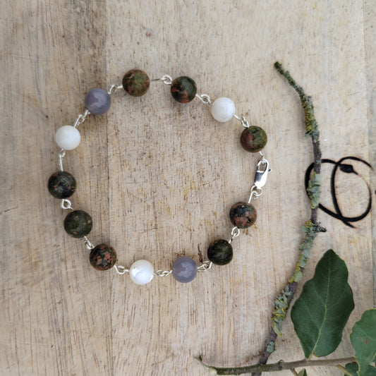 Peat Witch Gemstone and Sterling Silver Green Bracelet