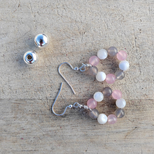 St Tropez Gemstone and Mother of Pearl Sterling Silver Hoopies Earrings