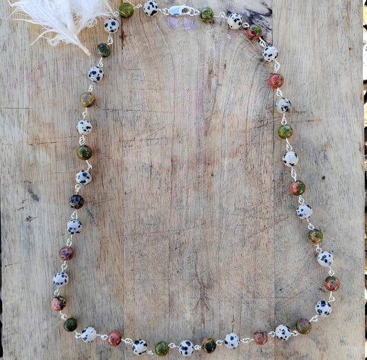 Baby Dragon Unakite and Dalmatian Jasper necklace