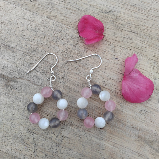 Pink mist gemstone and sterling silver earrings