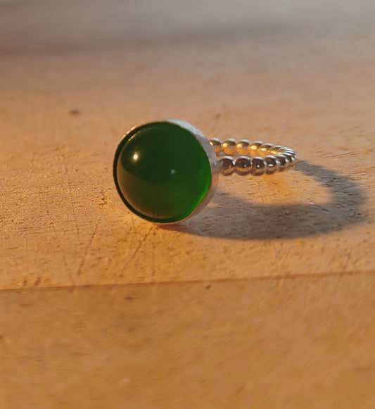 Green Agate Beaded Pinkie Ring