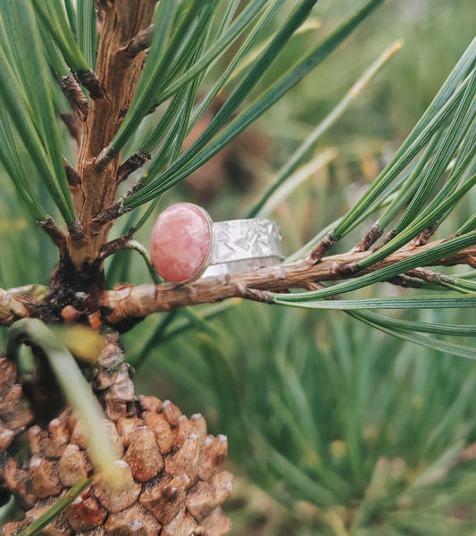 Rhodochrosite pinkie ring UK Size G/H