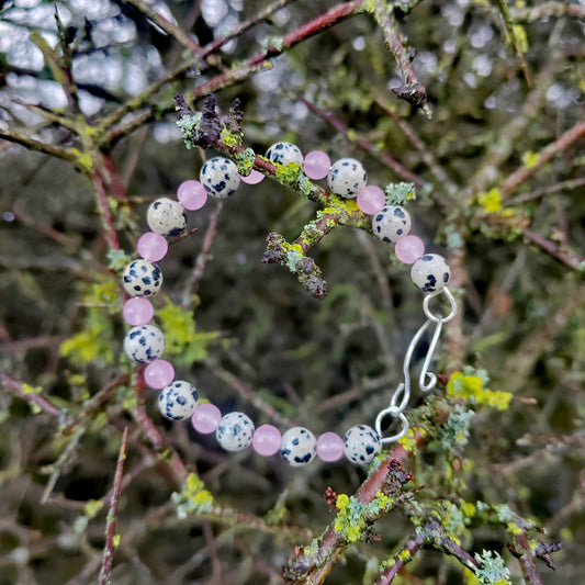 Rose quartz and Dalmatian jasper bangle bracelet