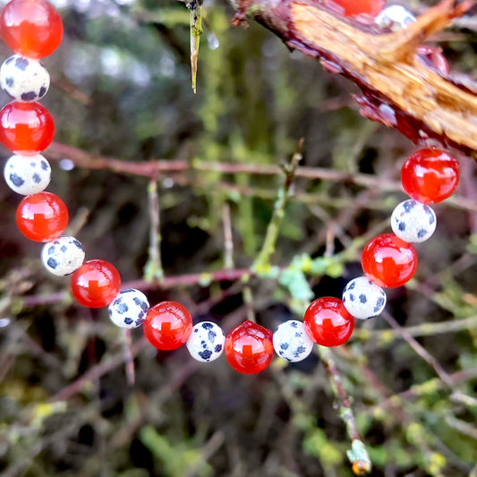 Dalmatian jasper and carnelian bangle bracelet