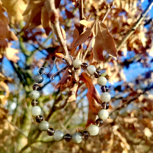 Labrodite and smoky quartz bangle bracelet