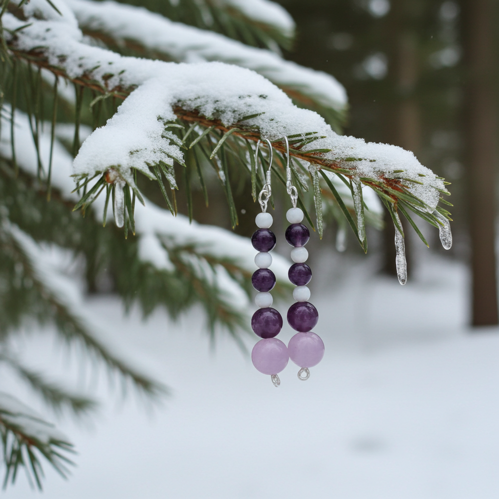 "Sugar Plum" rose quartz, amethyst and mother of pearl drop earrings
