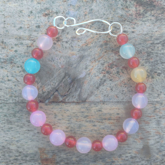 Pastel agate and red carnelian bangle bracelet