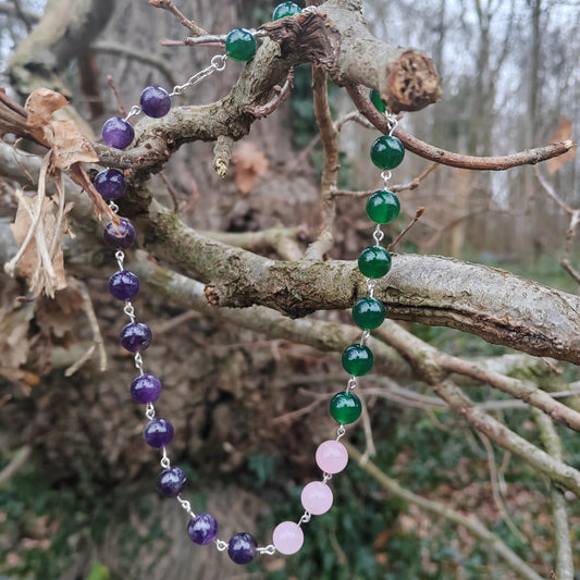'I'm Every Woman' Amethyst, green agate and rose quartz necklace
