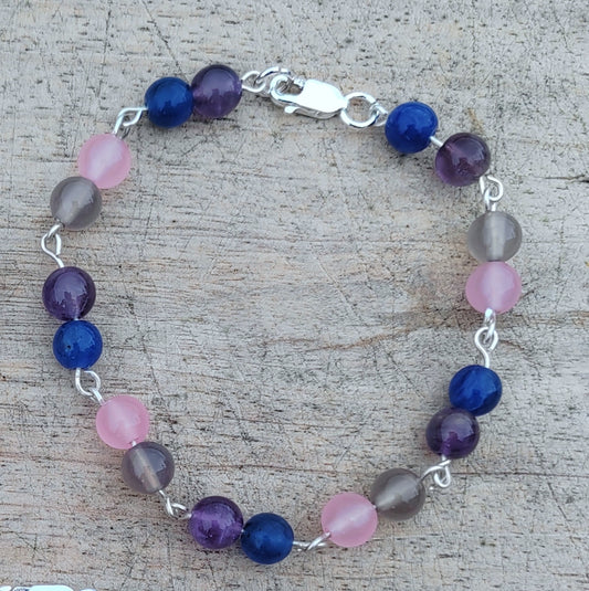 "Fruit liquorice" Amethyst, lapis lazuli, rose quartz and grey agate Sterling Silver bracelet