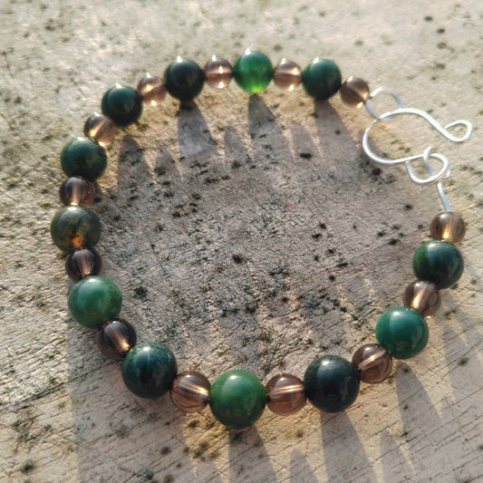 Moss Agate and smoky quartz bangle bracelet