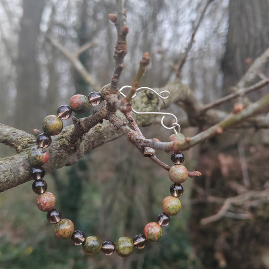 Unakite and smoky quartz Bracelet Bangle