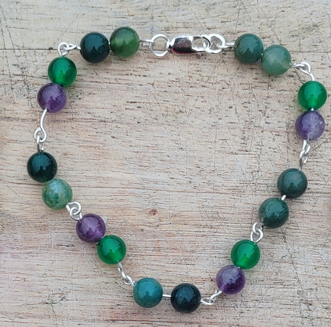 "Angelica" Amethyst, Green Aventurine and Moss Agate Bracelet