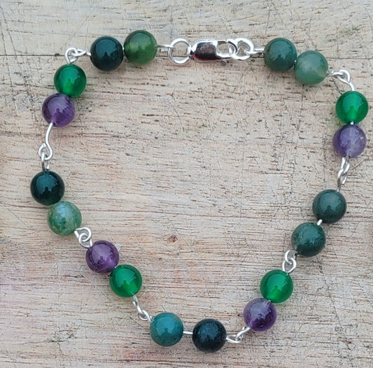 "Angelica" Amethyst, Green Aventurine and Moss Agate Bracelet