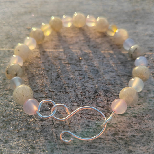 Labrodite and grey agate bangle bracelet