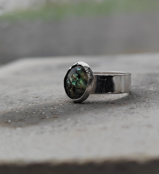 Opal sterling silver pinkie ring