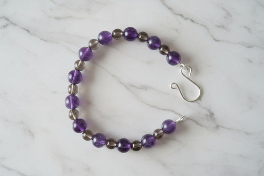 Amethyst and smoky quartz bangle bracelet