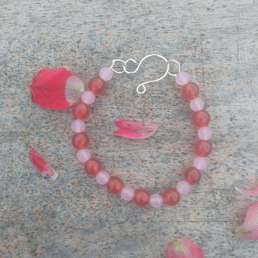 Rose quartz and carnelian bangle bracelet