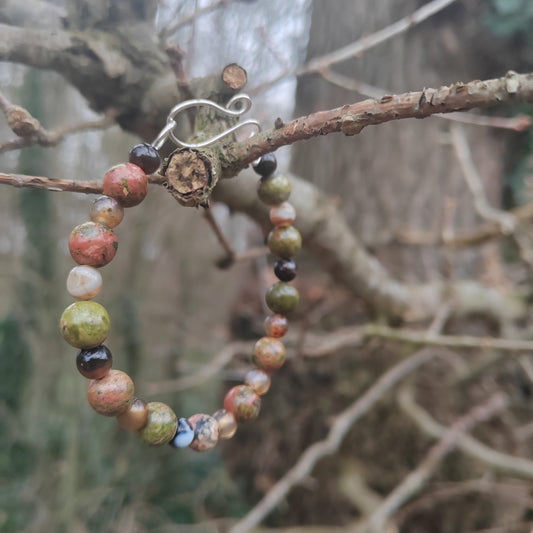 Unakite and coffee lace Bracelet Bangle